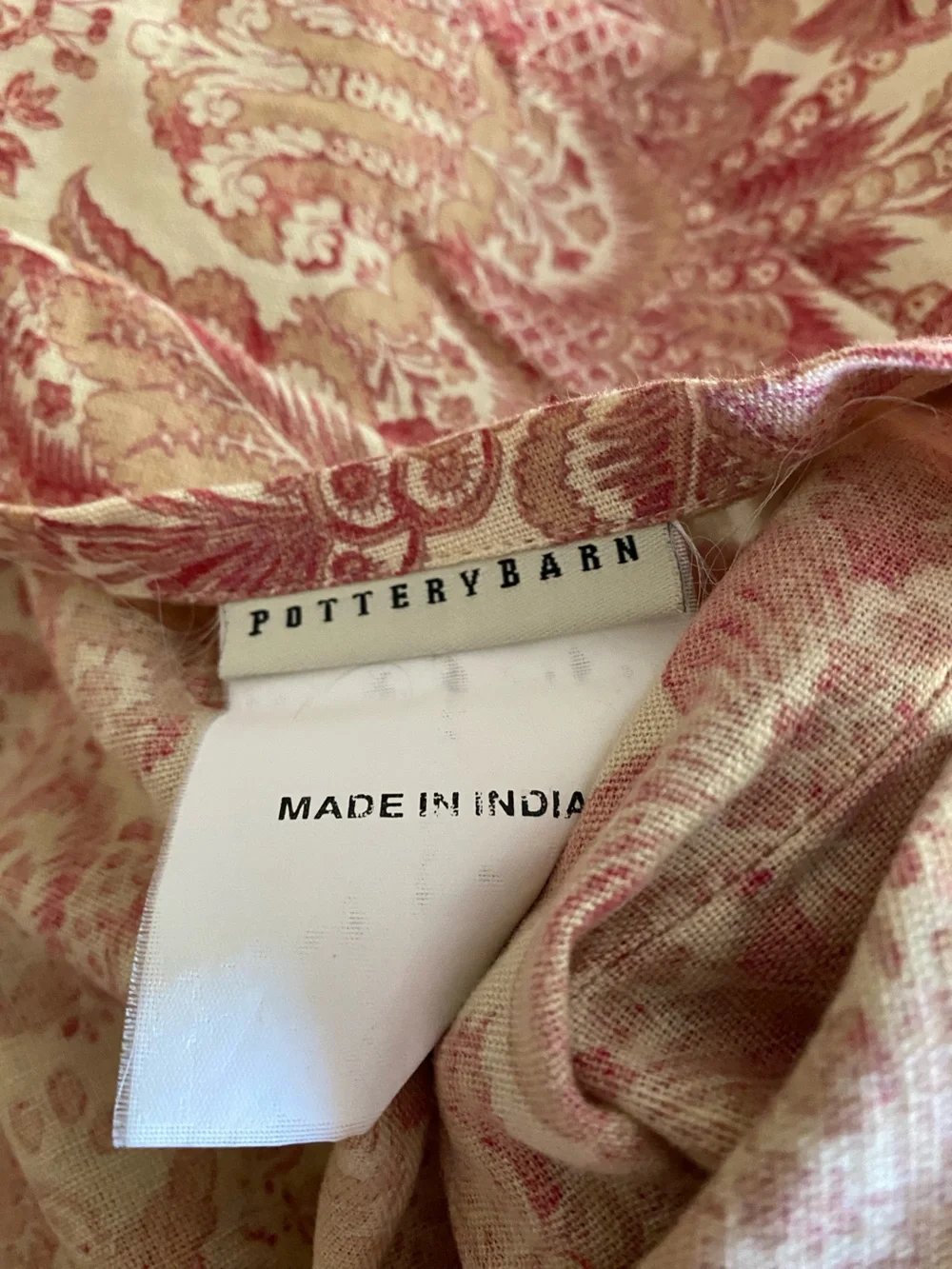 Pottery Barn Pink and Cream Toile Euro Pillow Cover for Bedding 30”